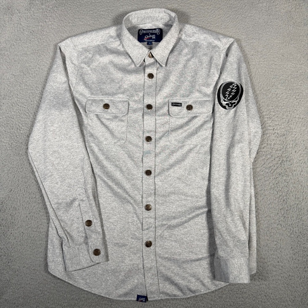 Section 119 Shirt Mens Large Gray Grateful Dead Snap Front Stretch Performance